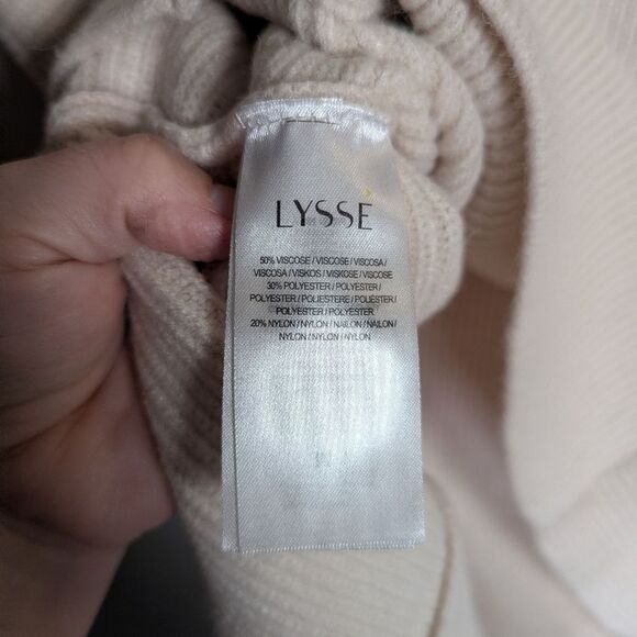 Lysse Cream Oyster Ribbed V-Neck Viscose Blend Tunic Sweater Womens M - Picture 6 of 6